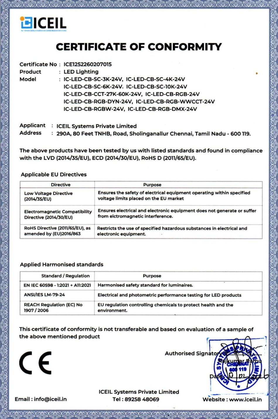 Iceil LED - CE Certificate