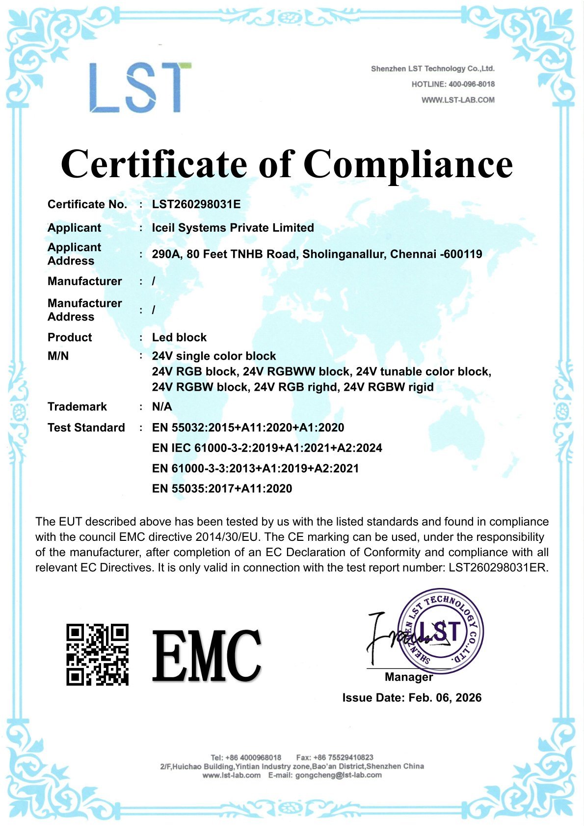 Iceil LED - EMC Certificate